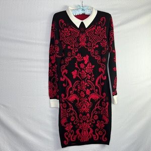 NWOT Cynthia Steffe Peter Pan Collar red black Bodycon Dress